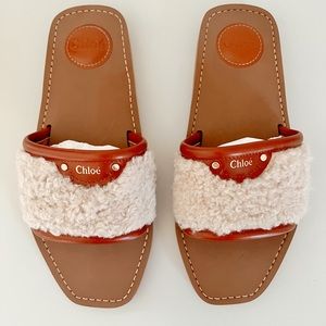 Chloé leather trimmed shearling slides